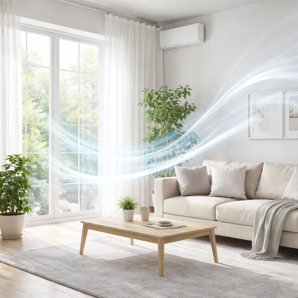 illustration of fresh air entering clean home