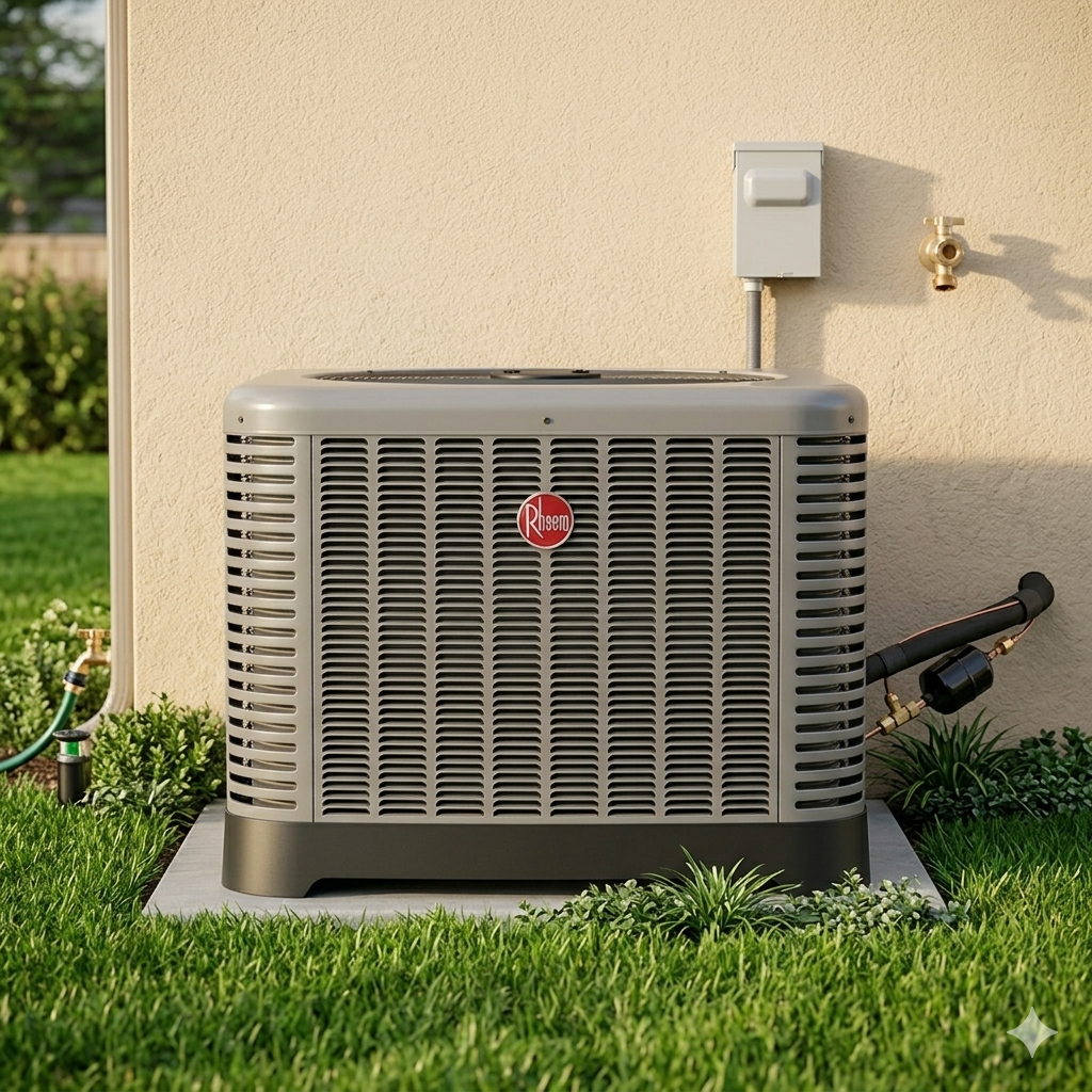Services exterior air conditioner unit next to home