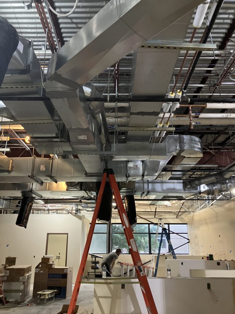 new hvac ductwork in the ceiling of commercial area